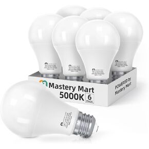 MASTERY MART Premium LED Light Bulbs 9W (60 Watt Equivalent), A19 Standard Bulbs, 800 LM 15000 Hours, E26 Base, 5000K Daylight White, Non-Dimmable, 9W LED for Bedroom Living Room, 6 Pack