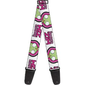 Buckle-Down Nickelodeon Guitar Strap, Invader Zim Title Logo and Gir Pose Close Up White Pinks, 2 Inches Wide
