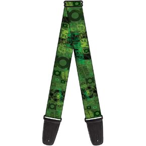 Buckle-Down Guitar Strap - GREEN LANTERN/Logo Collage Weathered Greens - 2" Wide - 29-54" Length