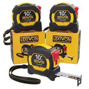 LEXIVON [3-Pack] 10Ft/3m DuaLock Tape Measure | 3/4-Inch Wide Blade with Nylon Coating, Matt Finish White & Yellow Dual Sided Rule Print | Ft/Inch/Fractions/Metric (LX-203)