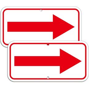 2 Pack Right Arrow Signs, 12"x6" Red Arrow Sign, This Way Directional Arrow Sign, Rust Free Reflective Aluminum, Fade & Weather Resistant, UV Protected, Indoor Outdoor Use, Easy to Mount