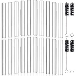 20Pcs 6 Inch Long Glass Borosilicate Blowing Tubes, Industrial Glass Tubes for Glass Blowing 12mm OD, 9mm ID, 2mm Thick Wall Clear Glass Pipe with 4 Cleaning Brush for Laboratory Experiment