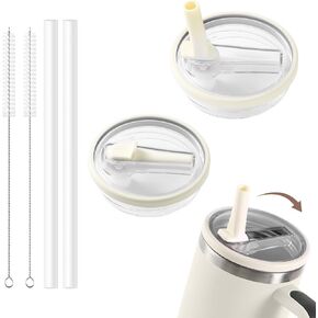 40 oz Tumbler Flip Straw Lid Compatible with Stanley Cup Leak-Proof Splash Resistant Tumbler Top Replacement Reusable Tumbler Cover (Cream White, 2 PACK)