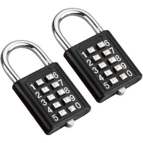 2Pcs 10-Digit Combination Padlock Push Button Lock for Locker Gym, Case, Drawer, Toolbox (Black)