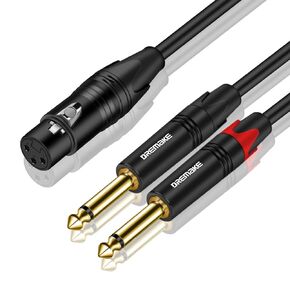 DREMAKE Dual 6.35mm 1/4 Inch to XLR Microphone Cable, Dual Mono 6.35mm Male to XLR Female Audio Y Splitter Patch Cord, Female 3-Pin XLR to Dual 1/4'' (6.35mm) TS Male Converter Adapter Cable 10 Feet