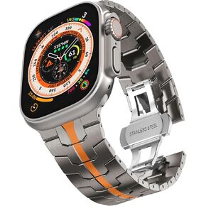 CHANCHY Titanium Band for Apple Watch Ultra 2 Band 49mm 46mm 45mm 44mm, Durable Lightweight Titanium Metal Strap for Apple Watch Series 10 9 8 7 6 5 4 Ultra for Men (Titanium Edition, Titanium/Orange)