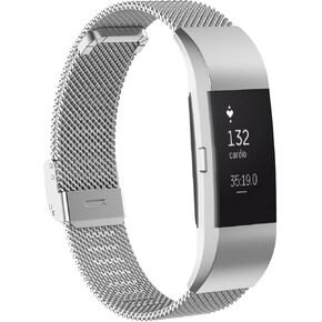 Metal Band Compatible with Fitbit Charge 2 / Charge 2 HR Mesh Woven Stainless Steel Smartwatch Wristbands Replacement Strap