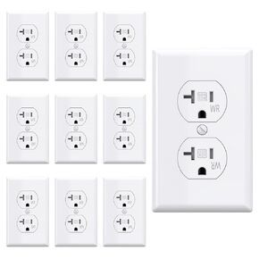 AIDA 20 Amps Outlets Duplex Electrical Receptacle Outlets,WR&TR, Wall Plate Included,Receptacle Wall Outlet,Residential,TR,3-Wire, Self-Grounding Clip, NEMA 5-20R,UL Listed 10 Pack, White