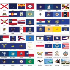 Creanoso US States and Territories Flags and American Symbols Stickers (2-Sets / 96 pcs) - Each Set with 48 Unique Designed Stickers – Fun Learning Decorating Sticker Decal