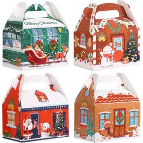 Moretoes 24pcs Christmas Cookie Boxes, Xmas 3D House Cardboard Treat Boxes Gift Wrap Boxes for Candy, Gift Boxes, Holiday Party Favor Supplies, Christmas Goodie Boxes for Gift 6x3.5x6in