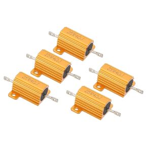 PATIKIL 25W 4 Ohm Aluminum Shell Resistor, 5 Pack Aluminum Housing Resistor Housed Case Wirewound Resistors Screw Tap Power Resistor 5% Tolerance, Golden