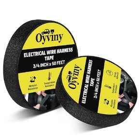 Oyviny Wire Harness Cloth Tape 3/4-Inch by 50-Foot (2 Rolls), Self-Adhesive Fabric Tape for Automotive Engine and Electrical Wiring Harness Noise Damping, High Temp Wire Loom Tape