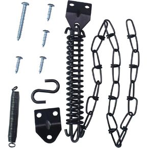 1 Black Zinc Storm Door Chain Lock Safety Zipper and Spring to Prevent Storm Damage