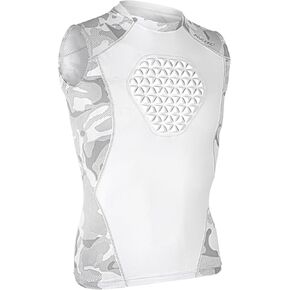 Youth Baseball Chest Protector Softball Padded Compression Shirt Support Softball、Football、 Lacrosse Heart Sternum Guard （White/Camo）