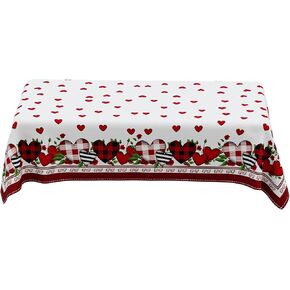 Romantic Valentines Day Plaid Love Hearts Tablecloth Cloth Rectangle Washable Table Covers for Indoor Outdoor Dining Table Home Party Decorations 60x84 Inch