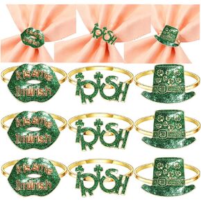 St.Patricks Napkin Rings 12/9 Pcs St Patricks Shamrock Hat Boot Irish Napkins Rings Set (9 st Patrick Napkin Rings)