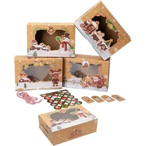 12 Pcs Cookie Boxes, Gift Baking Box, Bakery Treat Boxes with Window, Stickers and Rope for Christmas Pastries, Cookies, Pie, Candy, Macaroon 8.7 x 5.9 x 2.8inch Brown