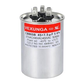 AC Capacitor 45+7.5 uF 45/7.5 MFD 370 or 440 or 450 VAC CBB65B Dual Run Start Capacitors for Air Conditioner Compacitor Motor or Compressor Fan or Condenser Straight Cool