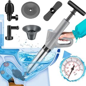 Unclog Toilet Plunger - Drain Clog Remover, High-Pressure Air pump plunger, Drain Blaster with Real-Time Barometer Drain Snake Sink Plunger Plumbing Tools, Toilet unclogger, Plungers for Bathroom