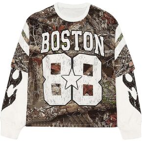 Men's Camo Jerseys Shirt Letter Print 2 in 1 Sweatshirts Graphic Long Sleeve Crewneck Camouflage Hunting Tops