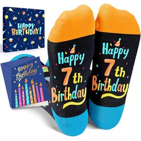 HAPPYPOP 7th Birthday Gifts Socks Ideas - Seven Year Old Gifts for Kids in Birthday Gift Box, Presents for 7 Year Olds with Greeting Card, Gifts for Boys Girls Age 7