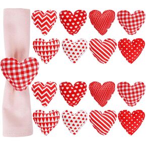 Set of 16 Valentine's Day Napkin Rings Love Heart Napkins Holders Red White Dinner Table Rings for Wedding Party Table Decor, 1.1 x 2.8 in