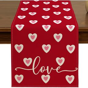 Love Heart Valentines Day Table Runner 13x72 Inch Red Kitchen Dining Table Decor for Indoor Outdoor Anniversary Wedding Home Party Decoration ZQ80
