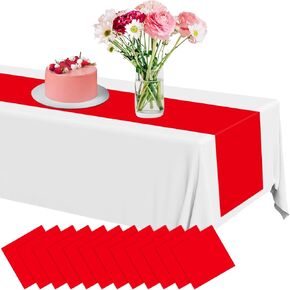 12 Pack Plastic Table Runner 14 X 108inch Red Long Wedding Table Runner Disposable Red Table Runner for Dinner Red Table Decorations for Christmas Wedding Graduation Birthday Party Decor