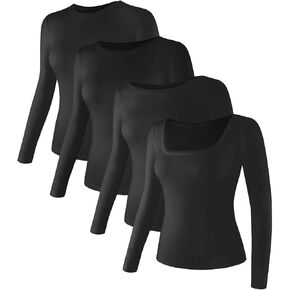 4 Necklines Womens Long Sleeve Shirts Pack,Fitted Long Sleeve T Shirts for Women,Women's Tees Lightweight Undershirts