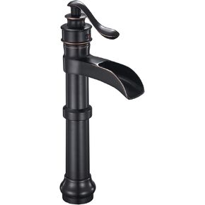 Oil Rubbed Bronze Vessel Sink Faucet Waterfall Bathroom Spout Farmhouse Single-Handle One Hole Lever Lavatory Vanity Bathtall Body Commercial Supply Hose Lead-Free