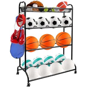 Lawei Basketball Rack with Wheels, Rolling Ball Rack with Removable Baskets, Ball Storage Holder for Football Basketball Soccer and Volleyball, 4 Layer Sports Equipment Storage Organizer for Garage