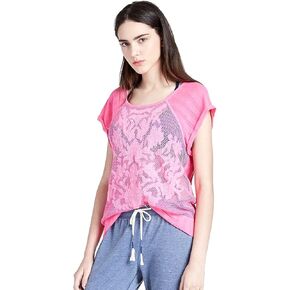 Lucky Brand Lucky Lotus - Women's - Mesh Embroidered Pullover Active Top (Large, Pink)