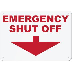 Emergency Shut Off Aluminum Sign, 10x7, Rust-free Aluminum Sign with Pre-drilled Mounting Holes by Sutter Signs