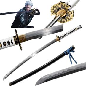 Devil May Cry 5 Vergil Anime Cosplay Sword Warrior Yamato Sword/Dante's Rebellion， 42.5in Katana Sword Real,Fully Handcrafted top Katana Sword，Samurai Sword