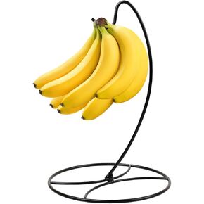 Banana Holder Stand, Detachable Banana Hanger Stand, Black Banana Holder with Durable Metal Base Sturdy & Hook, Banana Tree Hanger to Keep Bananas Fresh