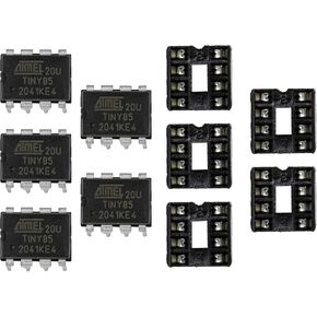 5pcs ATTINY85-20PU DIP-8 IC MCU 8BIT Microcontroller with 8KB (5pcs and ic socket)