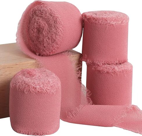 TONIFUL 4 Rolls 1-1/2 Inch Dusty Baby Blue Light Blue Chiffon Silk Ribbon 22yds Handmade Fringe Chiffon Ribbons Set for Wedding Invitations, Bridal Bouquets, Gifts Wrapping (Baby Blue, 22yds, 1.5") in Kuwait