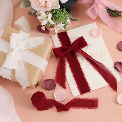 TONIFUL 4 Rolls 1-1/2 Inch Dusty Baby Blue Light Blue Chiffon Silk Ribbon 22yds Handmade Fringe Chiffon Ribbons Set for Wedding Invitations, Bridal Bouquets, Gifts Wrapping (Baby Blue, 22yds, 1.5") in Kuwait