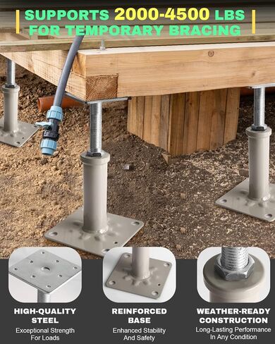 4 Pcs Adjustable House Floor Jack Posts for Support, 6.5" - 8.5" Height Screw Jack, Each Supports 2000-4500 Lbs, DIY House Jacks Ideal for Basement, Stairs and Crawl Space Stabilization, Grey in Saudi Arabia