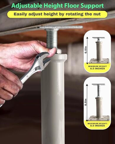4 Pcs Adjustable House Floor Jack Posts for Support, 6.5" - 8.5" Height Screw Jack, Each Supports 2000-4500 Lbs, DIY House Jacks Ideal for Basement, Stairs and Crawl Space Stabilization, Grey in Saudi Arabia