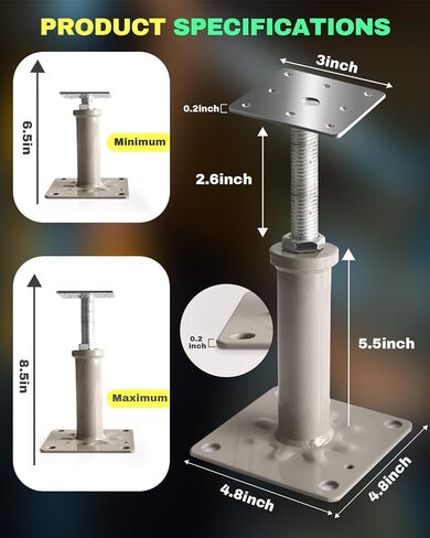 4 Pcs Adjustable House Floor Jack Posts for Support, 6.5" - 8.5" Height Screw Jack, Each Supports 2000-4500 Lbs, DIY House Jacks Ideal for Basement, Stairs and Crawl Space Stabilization, Grey in Saudi Arabia