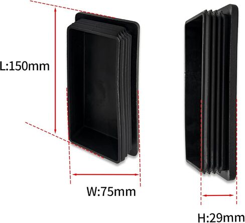 Flyshop 4 Pack Rectangle Plastic Tube Chair Glide Insert Finishing Plug Black Tubing End Cap 75 x 150 mm, 3" x 6" in Saudi Arabia