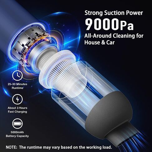 Handheld Vacuum Cleaner Cordless,Mini Vacuum Cleaner Powerful Suction 9000PA,USB-C Fast Charging, Portable Vacuum Easy to Clean Desktop, Keyboard, Car Vacuum Cleaner for Home Kitchen (Black&Blue) in Saudi Arabia