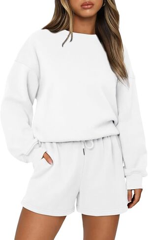 AUTOMET Womens Two Piece Outfits 2 Piece Lounge Matching Sets Fleece Sweatsuit Sweat Shorts Fashion Fall Clothes Sweatshirt in Saudi Arabia