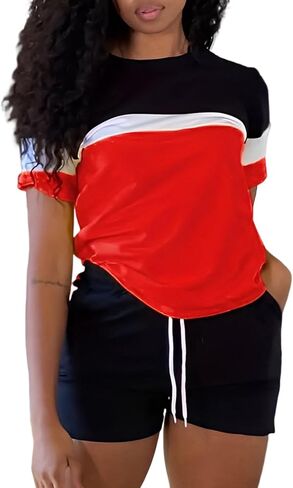 LovelyWholesale Neon Two Piece Outfit for Casual 2 Piece Tracksuit with Neon Shirt and Black Shorts Set in Saudi Arabia