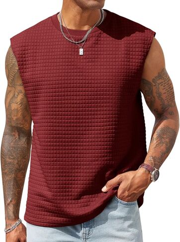 Runcati Men's Workout Tank Tops Waffle Casual Sleeveless T Shirts Gym Cut Off Beach Summer Tee in Saudi Arabia