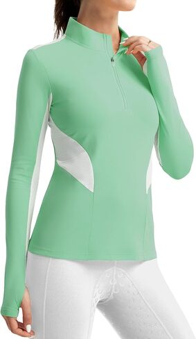 FitsT4 قمصان رياضية نسائية للفروسية بأكمام طويلة قمصان ركوب الخيل سريعة الجفاف UPF50 + قمصان ركوب الخيل بنصف سحاب in Kuwait