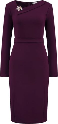 Women's Elegant Sheath Dress Asymmetrical Neckline Wear to Work Pencil Dresses in Kuwait