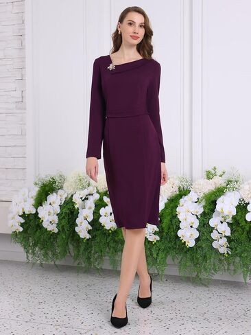 Women's Elegant Sheath Dress Asymmetrical Neckline Wear to Work Pencil Dresses in Kuwait