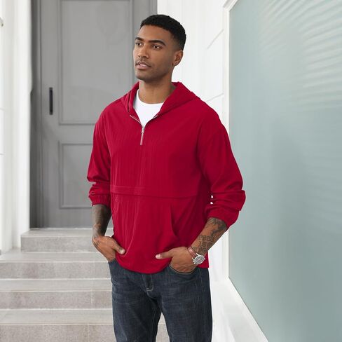 Men's Quarter Zip Sweatshirts Track Jackets Windbreaker Casual Pullover Lightweight Pockets Cycling Golf for Men With Hood in Kuwait